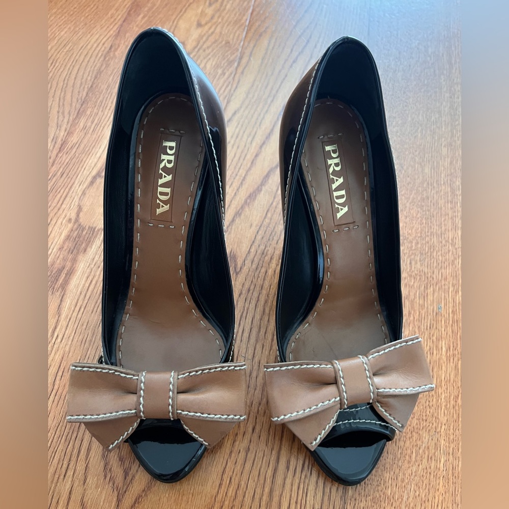 Prada black high heeled platform.